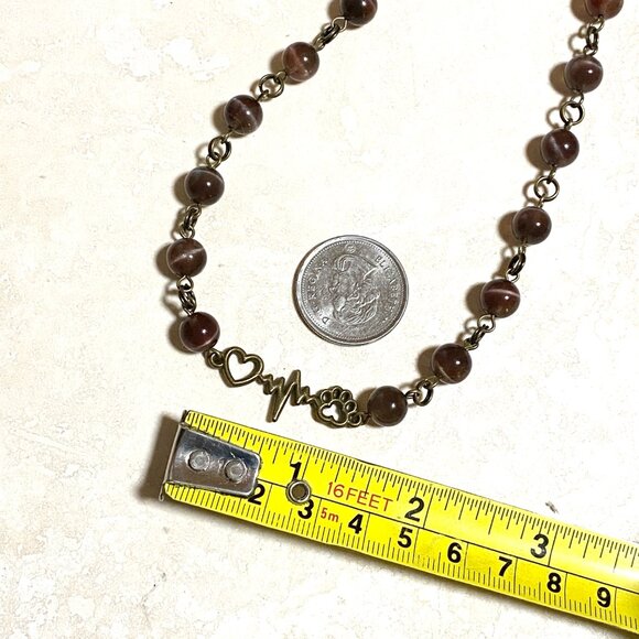 Cute Purple Cat's Eye Bronze Paw Print Heart Beat Adjustable Pendant Choker - Picture 14 of 15